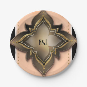 Goud Zwart & Perzik Exotische Chic Bloem Feest Cus Papieren Bordje