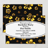 Goud Zwart Retro Bloem Zwart Uitnodiging (Voorkant / Achterkant)