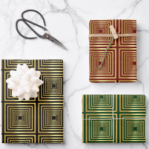 Goud zwart rood groen Inpakpapier Set van 3 Vel