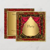 Goud Zwart Rood retro Uitnodiging (Voorkant / Achterkant)