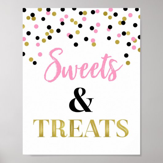 Goud Zwart Roze Sweets & Treats Dessert Tafel Poster (Voorkant)