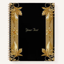 Goud Zwart Sierlijk Bloem Notitieboek