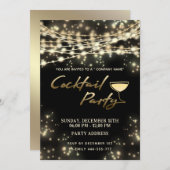 Goud zwart string lichten corporate Cocktail party Kaart (Voorkant / Achterkant)