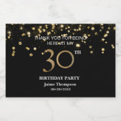 Goud Zwart Thema confetti Bedankt 30ste verjaardag Sparkling Wijnetiket (Enkel label)