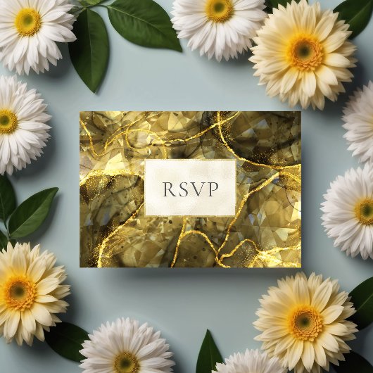 Goud Zwart Topaas Edelsteen Huwelijk RSVP Kaartje