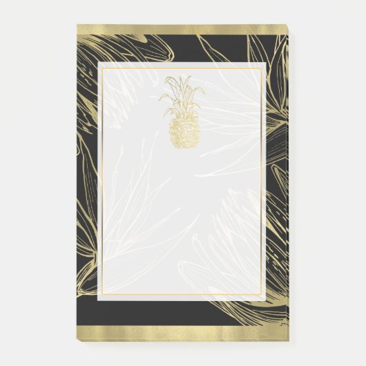 Goud & Zwart Tropische Ananas Botanische Bloemen Post-it® Notes (Voorkant)