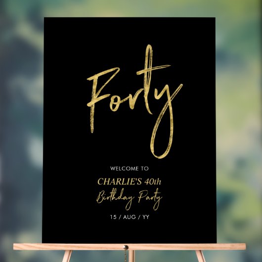 Goud & Zwart Veertig 40e Verjaardagsfeestje Welkom Acryl Bord (Neutraal)