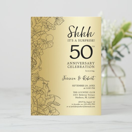 Goud Zwart Verrassing 50ste Verjaardag Kaart (Staand voorkant)