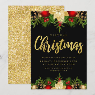 Goud Zwart VIRTUAL Kerstvakantie Online Feest Kaart