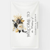 Goud Zwart Wit Bloemen Bruiloft Spandoek (Verticaal)
