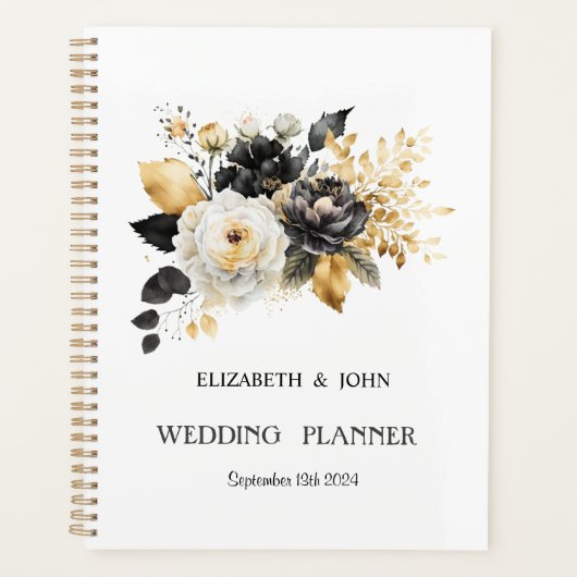 Goud Zwart Wit Bloemen Planner (Voorkant)