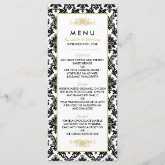  Goud, Zwart & Wit Damast Bruiloft Menu