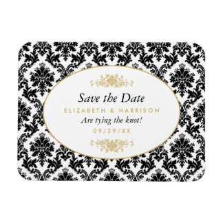  goud, zwart & wit damast sparen de datum magneet