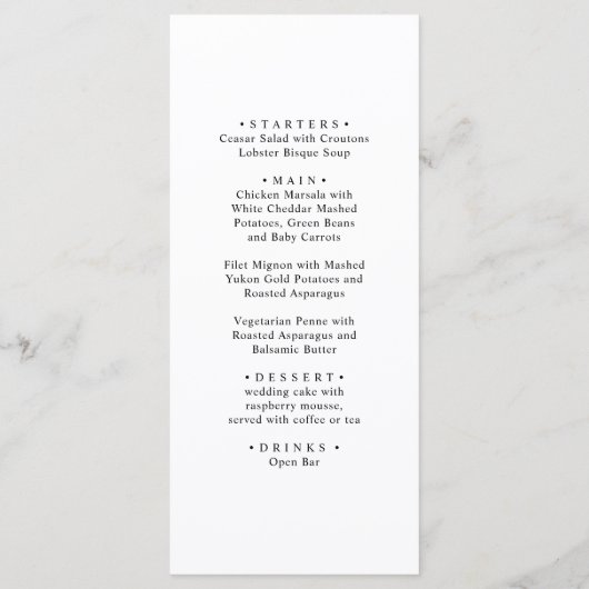 Goud zwart-wit. Eenvoudig modern huwelijksdiner Menu (Achterkant)