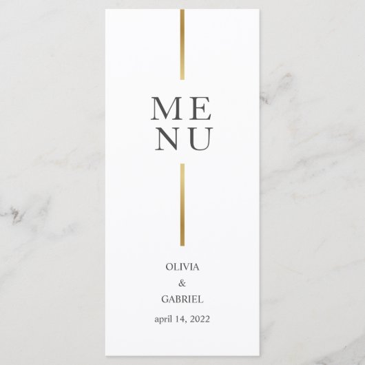 Goud zwart-wit. Eenvoudig modern huwelijksdiner Menu (Voorkant)