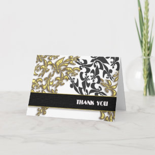 Goud Zwart Wit Fleur de Lis Damast Dank je wel Bedankkaart