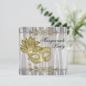 Goud Zwart Wit Masquerade Party Kaart (Staand voorkant)