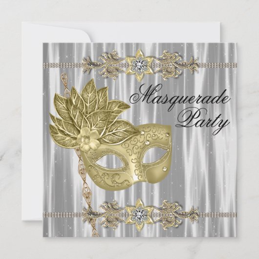 Goud Zwart Wit Masquerade Party Kaart (Voorkant)