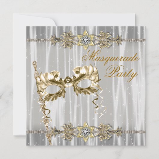 Goud Zwart Wit Masquerade Party Kaart (Voorkant)