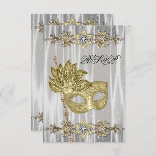 Goud Zwart Wit Masquerade Party RSVP (Voorkant / Achterkant)