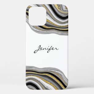 Goud zwart zilveragaat vloeibare marmer-Hoesje-Mat iPhone 12 Pro Hoesje