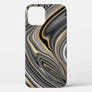 Goud zwart zilveragaat vloeibare marmer-Hoesje-Mat iPhone 12 Pro Hoesje