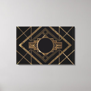 goud, zwarte, art deco, metaal, patroon, vintage, canvas afdruk