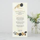Goud & Zwarte Bloemen Bruiloft Menu (Staand voorkant)