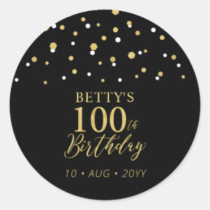 Goud & Zwarte Confetti 100e Verjaardag Party Favor Ronde Sticker