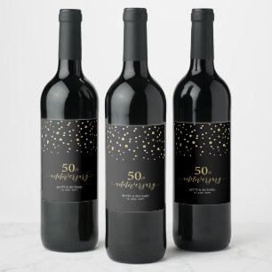 Goud & Zwarte Confetti 50e Verjaardag Favor Wijn Etiket
