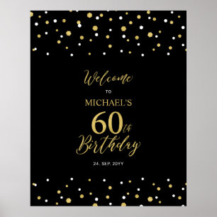 Goud & Zwarte Confetti 60ste Verjaardagsfeest Welk Poster