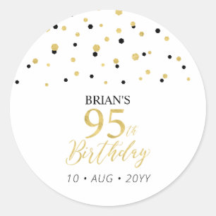 Goud & Zwarte Confetti 95e Verjaardag Party Favor Ronde Sticker