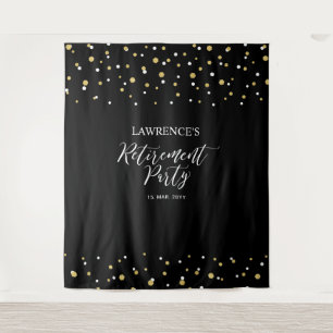 Goud & Zwarte Confetti Pensioenfeest Achtergrond Wandkleed