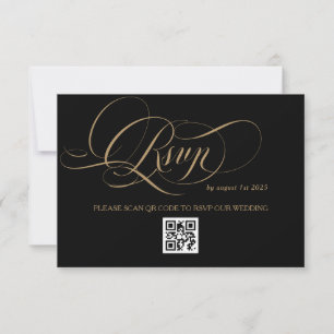 Goud Zwarte Elegante Kalligrafie Bruiloft RSVP Kaartje