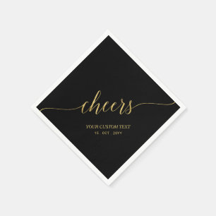 Goud & Zwarte Elegante Stijlvolle Lettertype Cheer Servet