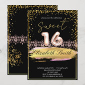 Goud-zwarte elegantie, zestien gouden roos kaart (Voorkant / Achterkant)