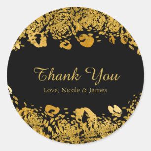 Goud & Zwarte Exotische Jungle Luipaard Glam Favor Ronde Sticker