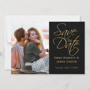 Goud & Zwarte Foto Save the Date Magneet Magnetische Uitnodiging