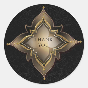 Goud & Zwarte Glam Exotische Bloem Feest Favor Ronde Sticker