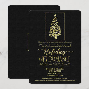 Goud & Zwarte Kerst Geschenk Uitwisseling Kerstfee Kaart