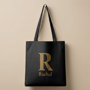 Goud/Zwarte Moderne Minimale Monogram Naam Draagtas