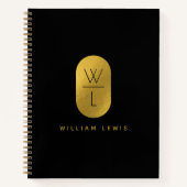 Goud & Zwarte Monogram Moderne Minimalist Notitieboek (Voorkant)