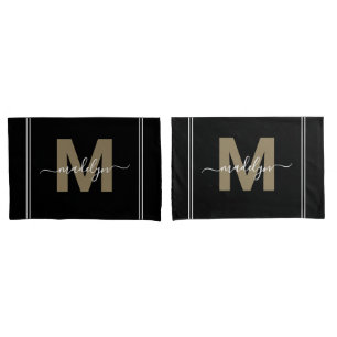 Goud Zwarte Script Naam Monogram Kussensloop