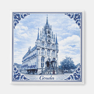 Gouda stadhuis Delft Blue stijl magneet