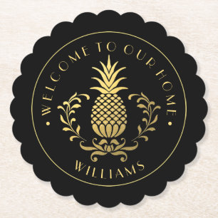 Goudananas   Met familienaam & Oost. Datum Kartonnen Onderzetters