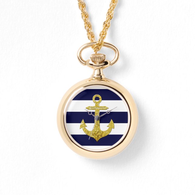 Goudanker nautische strepen horloge (Voorkant)