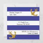 Goudanker op blauwe strepen save the date (Achterkant)