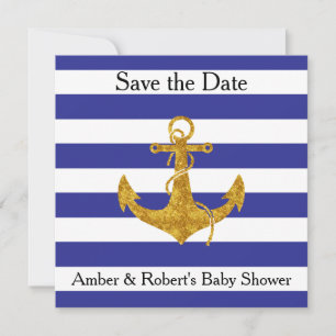 Goudanker op blauwe strepen save the date
