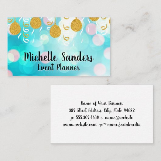 Goudballonnen en Confetti | Bokeh-achtergrond Visitekaartje (Voorkant / Achterkant)