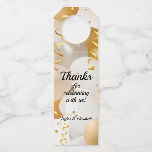 goudballonnen flessenhanger (Voorkant)